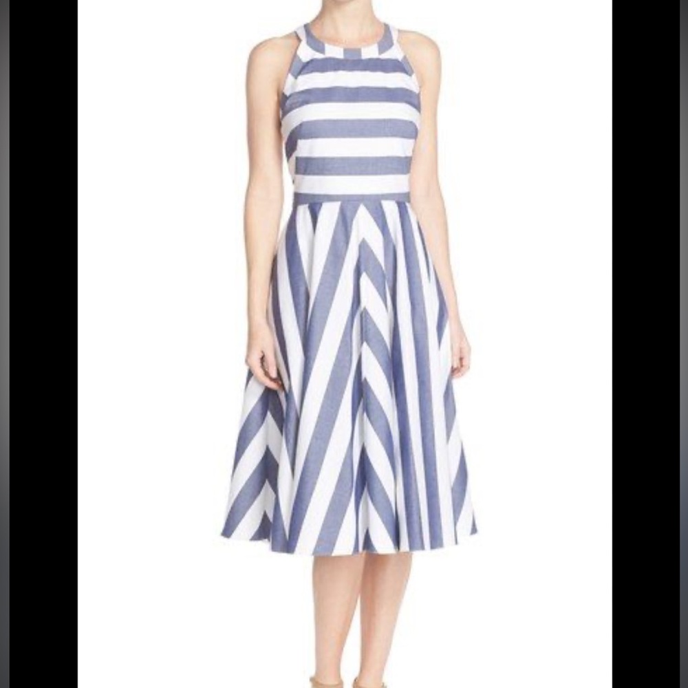 Eliza J striped cotton dress with pockets size 8